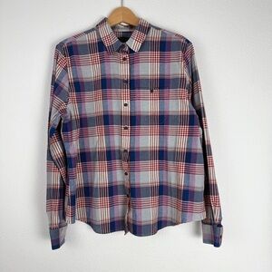 Pendleton 100% Cotton Plaid Button Down Up Shirt Blouse Large